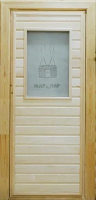 Дверь банная Камин, матовый сатин, с рисунком, липа, со стеклом