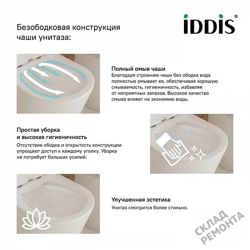Фото Унитаз подвесной Iddis Билд BILRDSEi25 безободковый купить в Москве: цена, описание, фото. Интернет-магазин 4